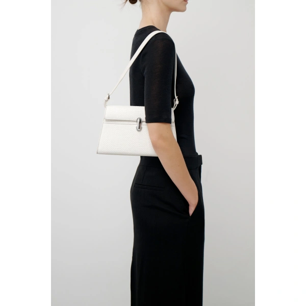 Savette Symmetry Shoulder Bag in Ivory Raffia, view 4 | Shoulder & Crossbody Bags | Coveti