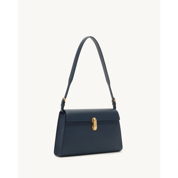 Savette Symmetry Shoulder Bag in Navy Grained Leather, view 2 | Shoulder & Crossbody Bags | Coveti