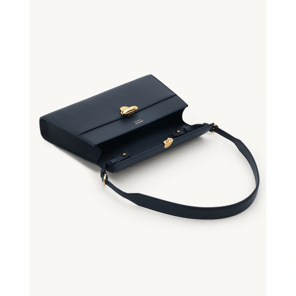 Savette Symmetry Shoulder Bag in Navy Grained Leather, view 3 | Shoulder & Crossbody Bags | Coveti