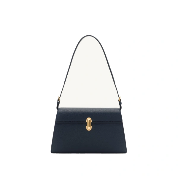 Savette Symmetry Shoulder Bag in Navy Grained Leather | Shoulder & Crossbody Bags | Coveti