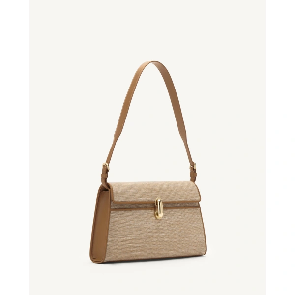 Savette Symmetry Shoulder Bag in Saddle Canvas, view 2 | Shoulder & Crossbody Bags | Coveti