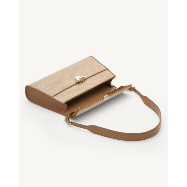 Savette Symmetry Shoulder Bag in Saddle Canvas, view 3 | Shoulder & Crossbody Bags | Coveti