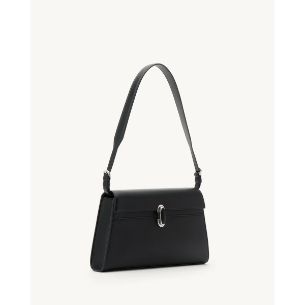 Savette Symmetry Shoulder Bag with Leather-Inset Lock in Black, view 2 | Shoulder & Crossbody Bags | Coveti