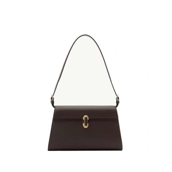 Savette Symmetry Shoulder Bag with Leather-Inset Lock in Coffee | Shoulder & Crossbody Bags | Coveti
