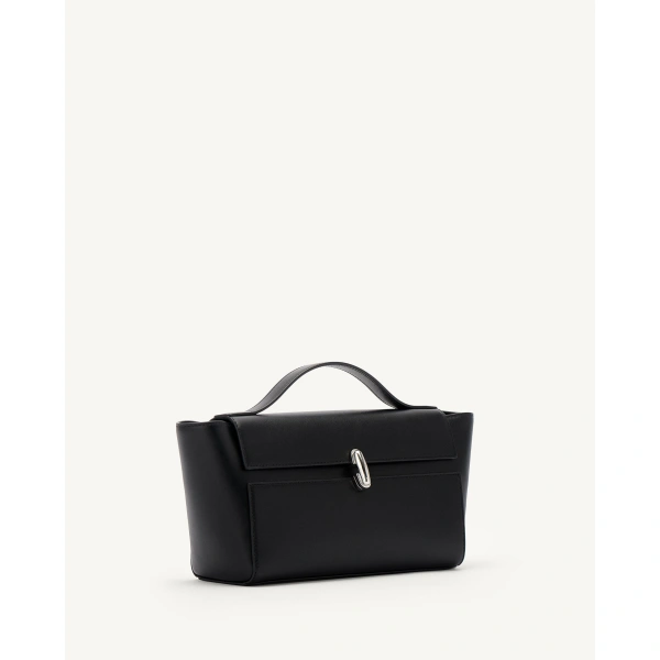 Savette Symmetry Trapeze Pochette in Black Smooth Leather, view 2 | Totes & Top-Handle Bags | Coveti
