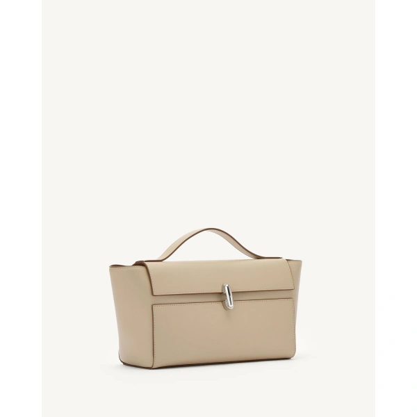 Savette Symmetry Trapeze Pochette in Bone Smooth Leather, view 2 | Totes & Top-Handle Bags | Coveti