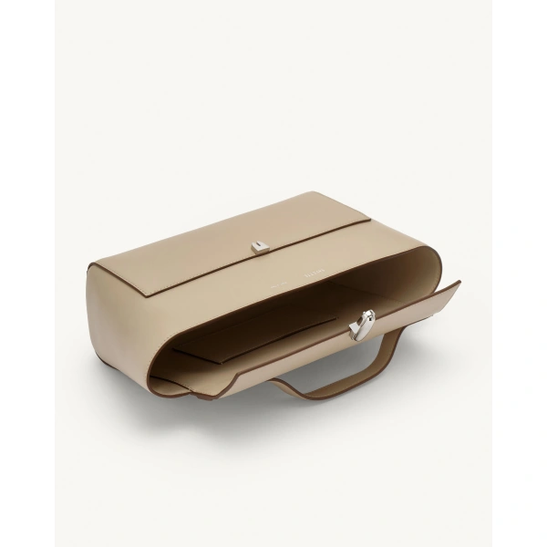 Savette Symmetry Trapeze Pochette in Bone Smooth Leather, view 3 | Totes & Top-Handle Bags | Coveti