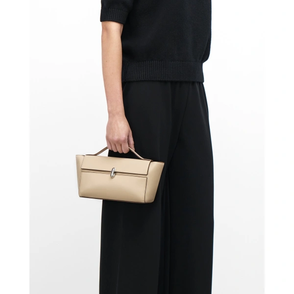 Savette Symmetry Trapeze Pochette in Bone Smooth Leather, view 4 | Totes & Top-Handle Bags | Coveti