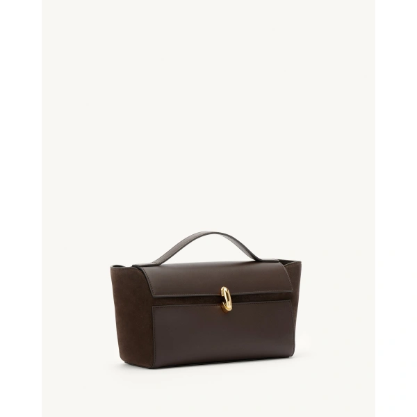 Savette Symmetry Trapeze Pochette in Coffee Mixed Leather, view 2 | Totes & Top-Handle Bags | Coveti
