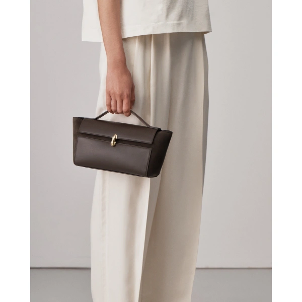 Savette Symmetry Trapeze Pochette in Coffee Mixed Leather, view 4 | Totes & Top-Handle Bags | Coveti