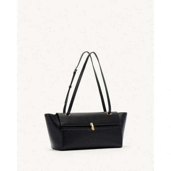 Savette Symmetry Trapeze Shoulder Bag in Black Smooth Leather, view 2 | Shoulder & Crossbody Bags | Coveti