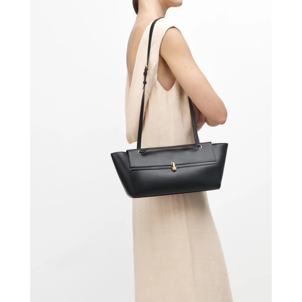 Savette Symmetry Trapeze Shoulder Bag in Black Smooth Leather, view 5 | Shoulder & Crossbody Bags | Coveti