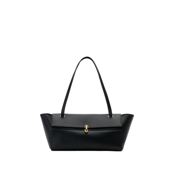 Symmetry Trapeze Shoulder Bag in Black Smooth Leather