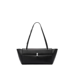Savette Symmetry Trapeze Shoulder Bag in Black Smooth Leather with Silver Hardware | Shoulder & Crossbody Bags | Coveti