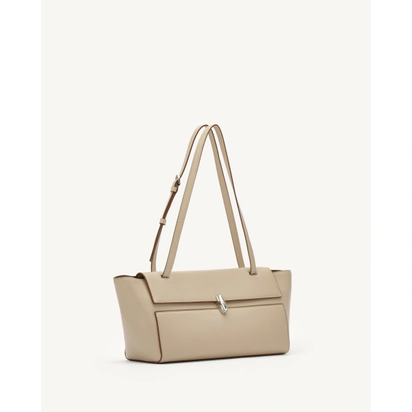 Savette Symmetry Trapeze Shoulder Bag in Bone Smooth Leather, view 2 | Shoulder & Crossbody Bags | Coveti