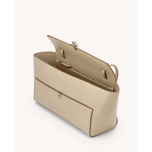 Savette Symmetry Trapeze Shoulder Bag in Bone Smooth Leather, view 3 | Shoulder & Crossbody Bags | Coveti