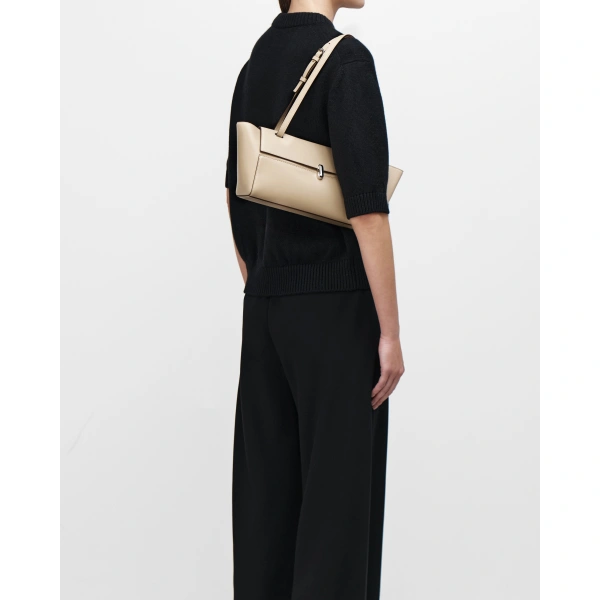 Savette Symmetry Trapeze Shoulder Bag in Bone Smooth Leather, view 4 | Shoulder & Crossbody Bags | Coveti