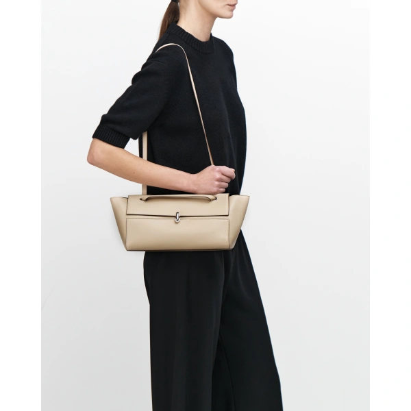 Savette Symmetry Trapeze Shoulder Bag in Bone Smooth Leather, view 5 | Shoulder & Crossbody Bags | Coveti