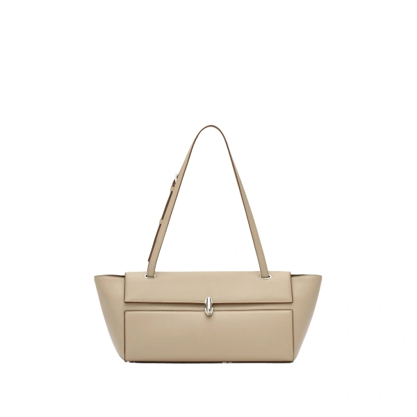 Savette Symmetry Trapeze Shoulder Bag in Bone Smooth Leather | Shoulder & Crossbody Bags | Coveti