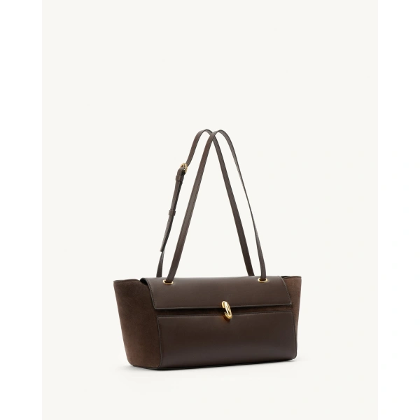 Savette Symmetry Trapeze Shoulder Bag in Coffee Mixed Leather, view 2 | Shoulder & Crossbody Bags | Coveti