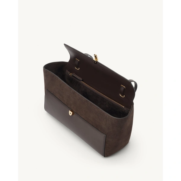 Savette Symmetry Trapeze Shoulder Bag in Coffee Mixed Leather, view 3 | Shoulder & Crossbody Bags | Coveti