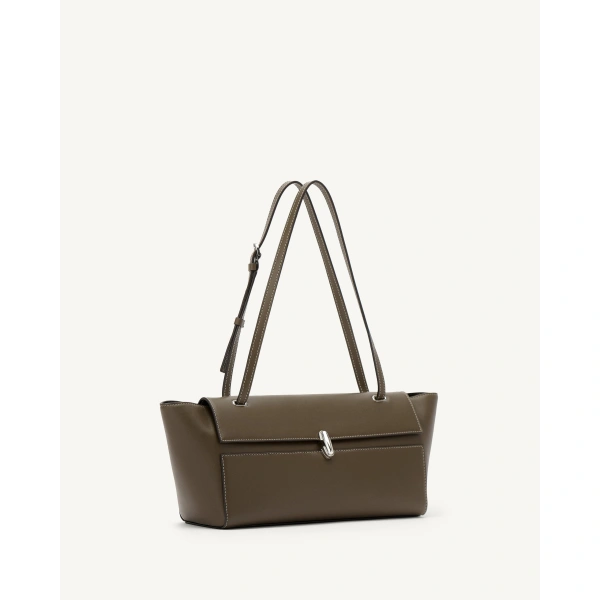 Savette Symmetry Trapeze Shoulder Bag in Mink Smooth Leather, view 2 | Shoulder & Crossbody Bags | Coveti