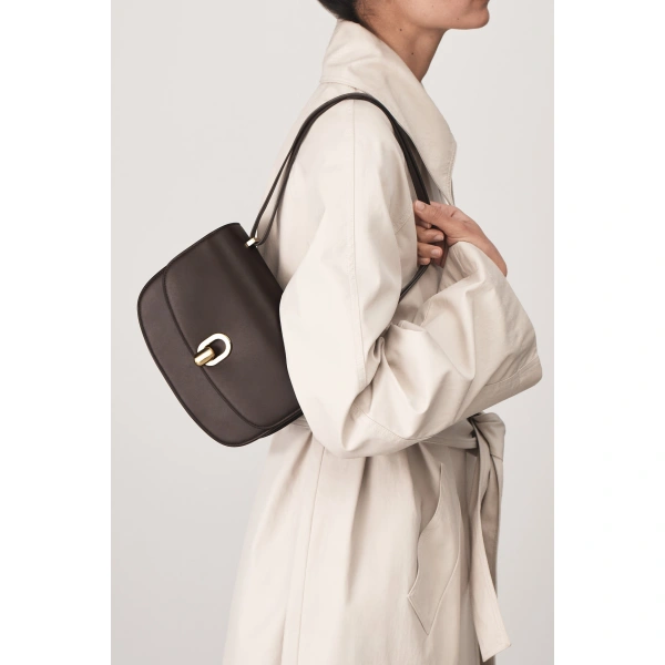 Savette Tondo 22 in Coffee Smooth Leather, view 4 | Shoulder & Crossbody Bags | Coveti