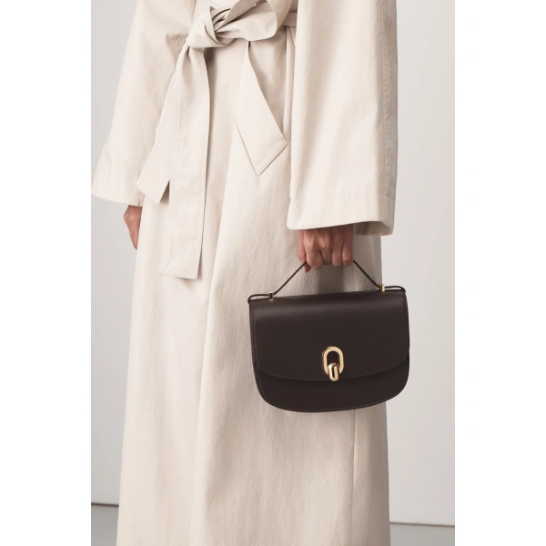Savette Tondo 22 in Coffee Smooth Leather, view 5 | Shoulder & Crossbody Bags | Coveti