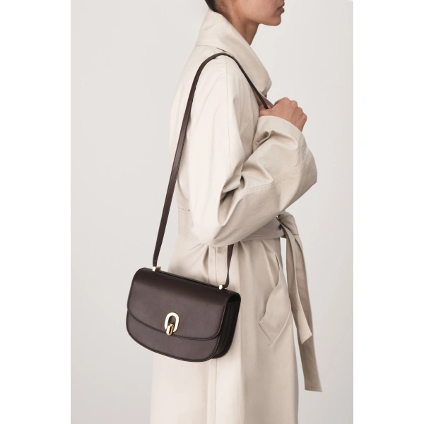 Savette Tondo 22 in Coffee Smooth Leather, view 6 | Shoulder & Crossbody Bags | Coveti