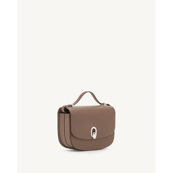 Savette Tondo 22 in Taupe Smooth Leather, view 2 | Shoulder & Crossbody Bags | Coveti