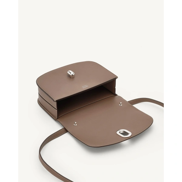 Savette Tondo 22 in Taupe Smooth Leather, view 3 | Shoulder & Crossbody Bags | Coveti