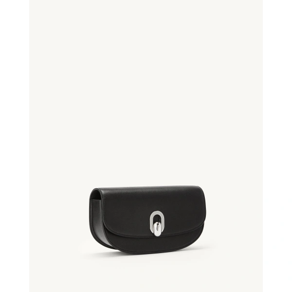 Savette Tondo Crescent in Black Smooth Leather, view 2 | Shoulder & Crossbody Bags | Coveti