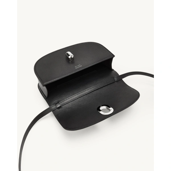 Savette Tondo Crescent in Black Smooth Leather, view 3 | Shoulder & Crossbody Bags | Coveti