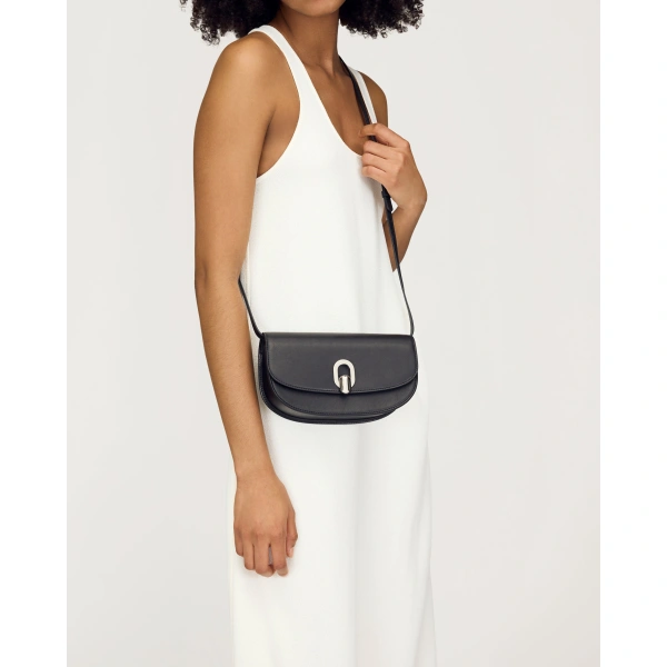 Savette Tondo Crescent in Black Smooth Leather, view 4 | Shoulder & Crossbody Bags | Coveti