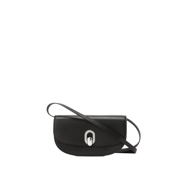 Savette Tondo Crescent in Black Smooth Leather | Shoulder & Crossbody Bags | Coveti