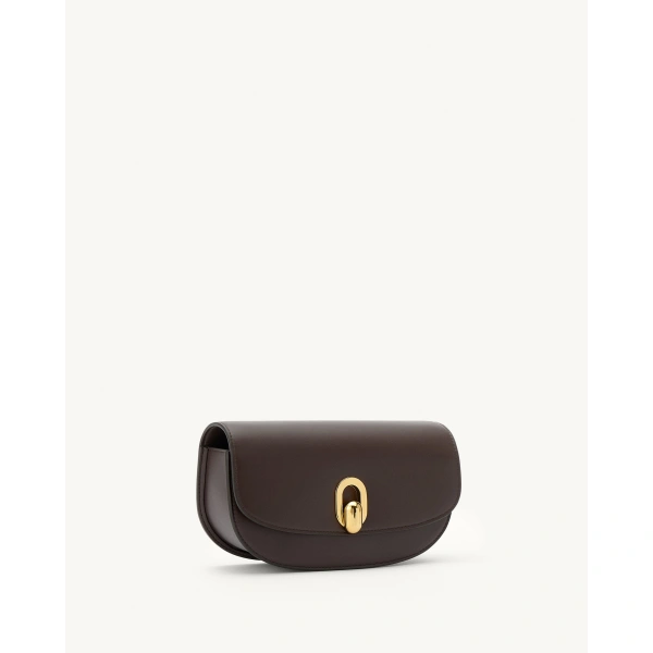Savette Tondo Crescent in Coffee Smooth Leather, view 2 | Shoulder & Crossbody Bags | Coveti