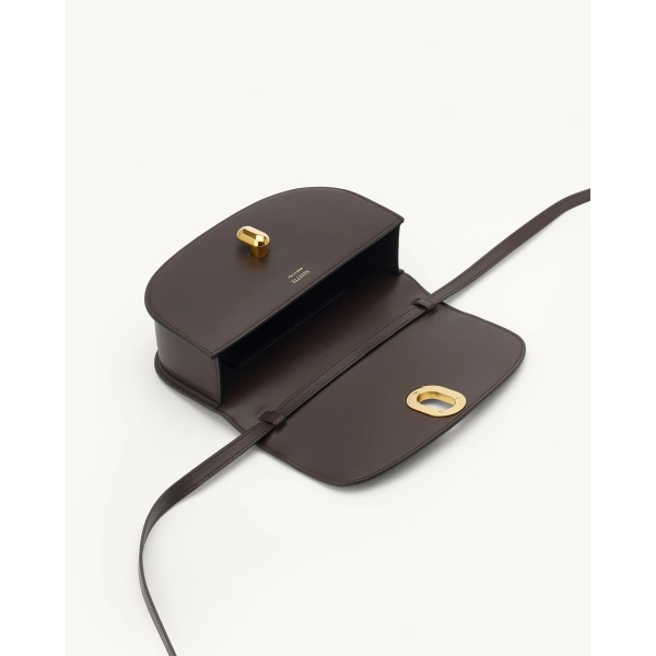 Savette Tondo Crescent in Coffee Smooth Leather, view 3 | Shoulder & Crossbody Bags | Coveti