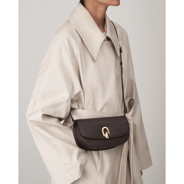 Savette Tondo Crescent in Coffee Smooth Leather, view 4 | Shoulder & Crossbody Bags | Coveti