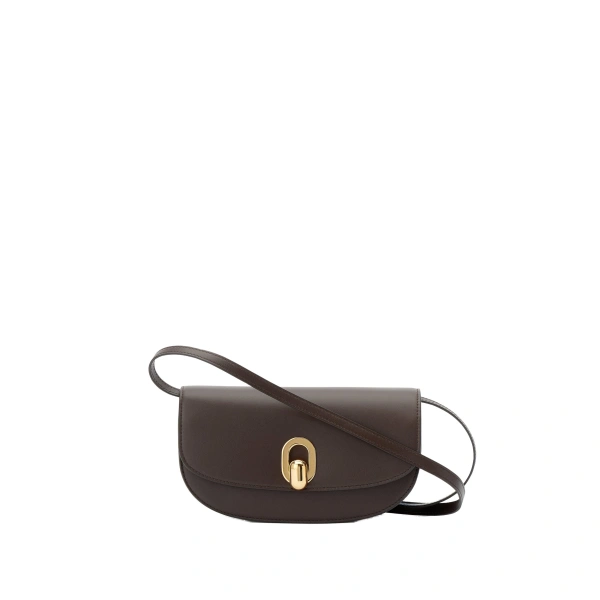 Savette Tondo Crescent in Coffee Smooth Leather | Shoulder & Crossbody Bags | Coveti