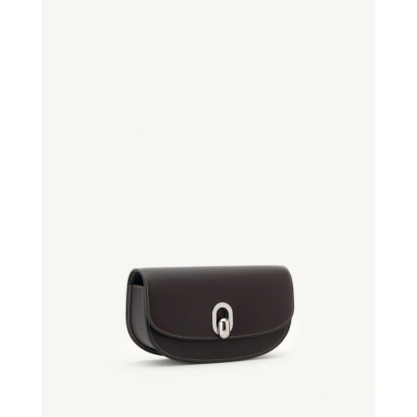 Savette Tondo Crescent in Currant Smooth Leather, view 2 | Shoulder & Crossbody Bags | Coveti
