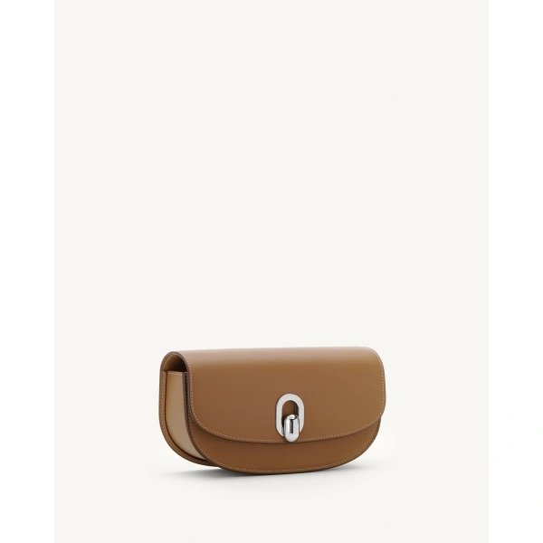Savette Tondo Crescent in Saddle Smooth Leather, view 2 | Shoulder & Crossbody Bags | Coveti
