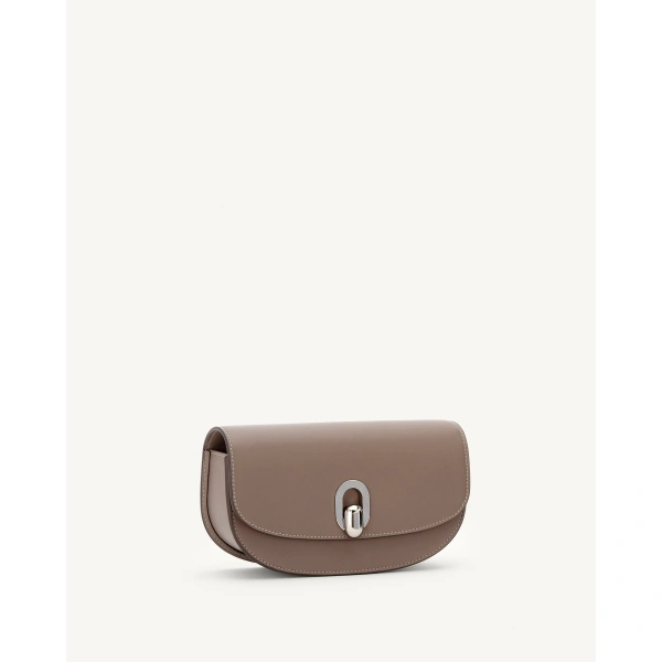 Savette Tondo Crescent in Taupe Smooth Leather, view 2 | Shoulder & Crossbody Bags | Coveti