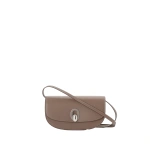 Savette Tondo Crescent in Taupe Smooth Leather | Shoulder & Crossbody Bags | Coveti