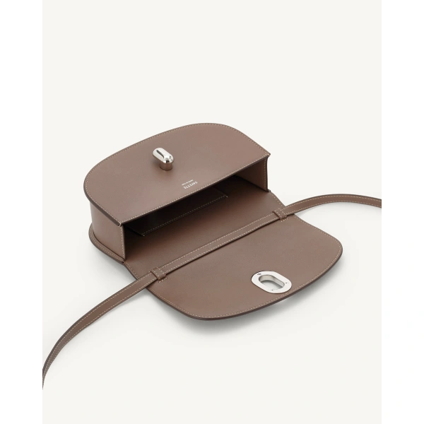 Savette Tondo Crescent in Taupe Smooth Leather, view 3 | Shoulder & Crossbody Bags | Coveti