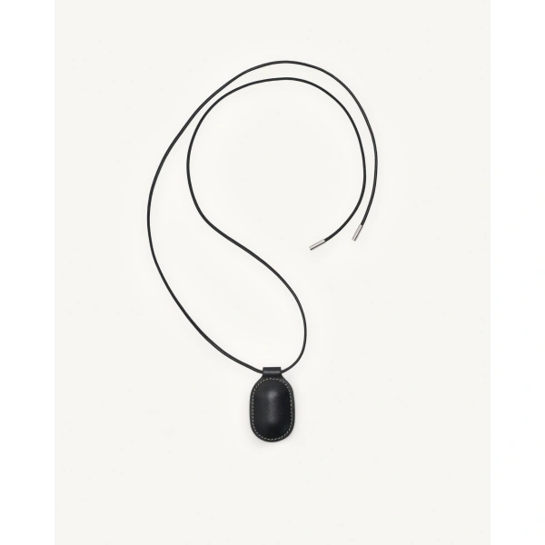 Savette Tondo Pendant Necklace in Black Smooth Leather, view 2 | Pendant Necklaces | Coveti