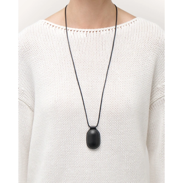 Savette Tondo Pendant Necklace in Black Smooth Leather, view 3 | Pendant Necklaces | Coveti