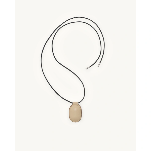 Savette Tondo Pendant Necklace in Bone Smooth Leather, view 2 | Pendant Necklaces | Coveti