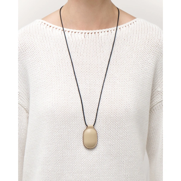 Savette Tondo Pendant Necklace in Bone Smooth Leather, view 3 | Pendant Necklaces | Coveti