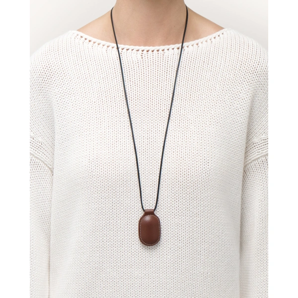Savette Tondo Pendant Necklace in Espresso Smooth Leather, view 3 | Pendant Necklaces | Coveti
