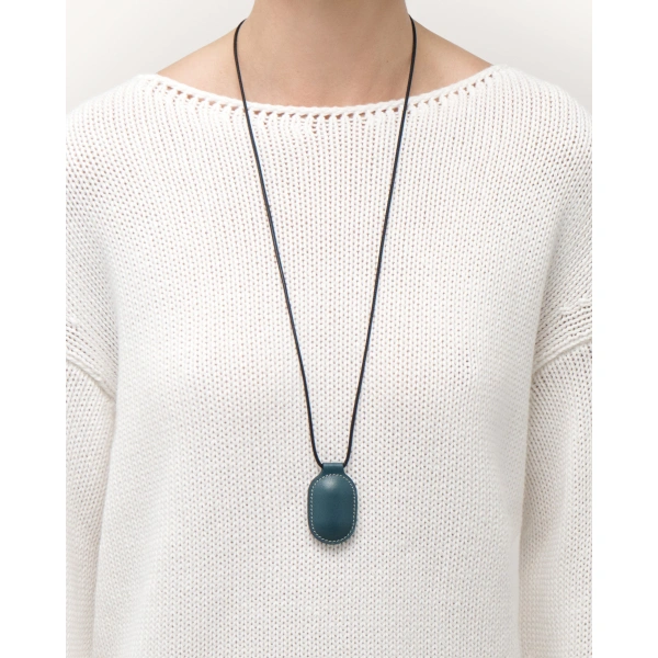 Savette Tondo Pendant Necklace in Ocean Smooth Leather, view 3 | Pendant Necklaces | Coveti